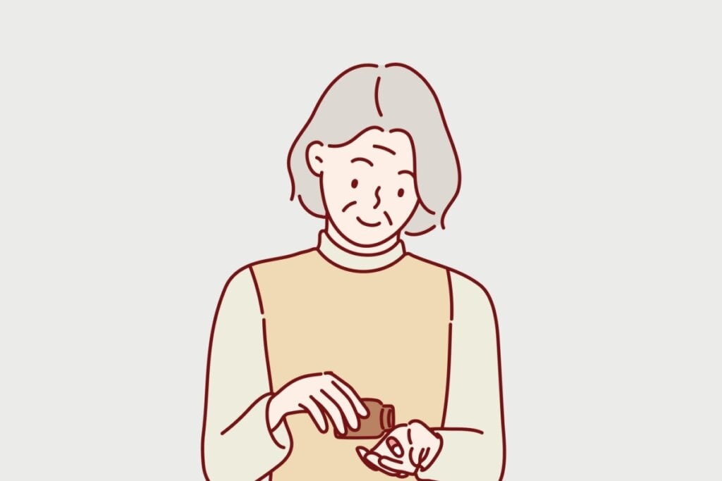 Ilustração de mulher tomando remédio