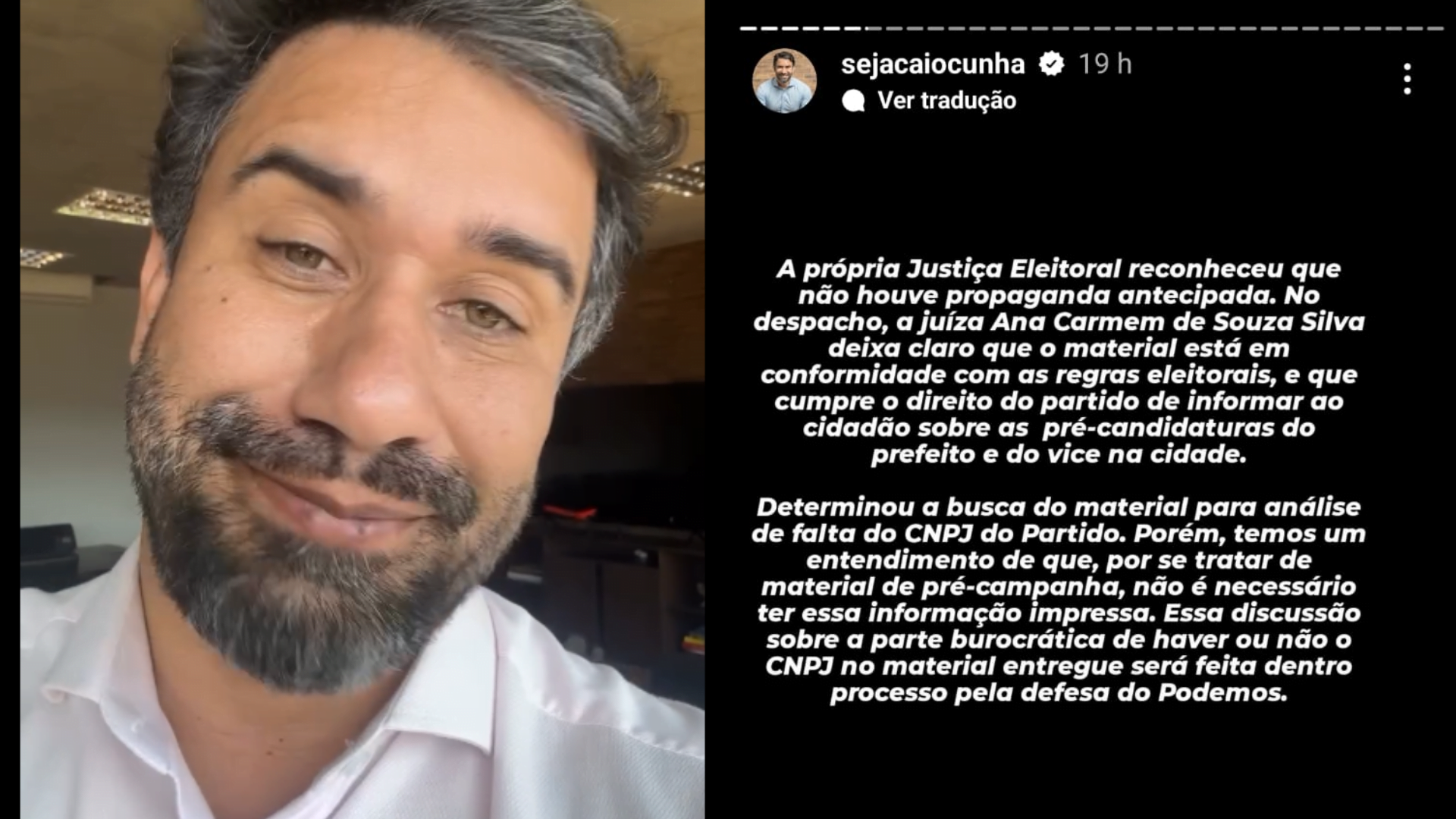 Caio Cunha usa as redes sociais para responder acusação de propaganda antecipada