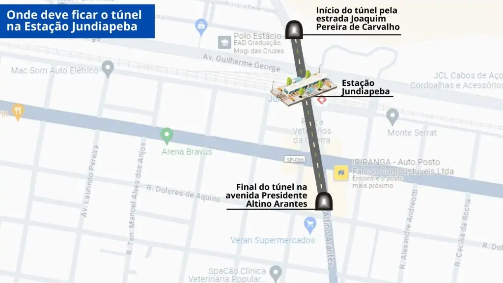 Trajeto do túnel proposto pelo Estado | Imagem meramente ilustrativa | Josué Suzuki/O Diário de Mogi