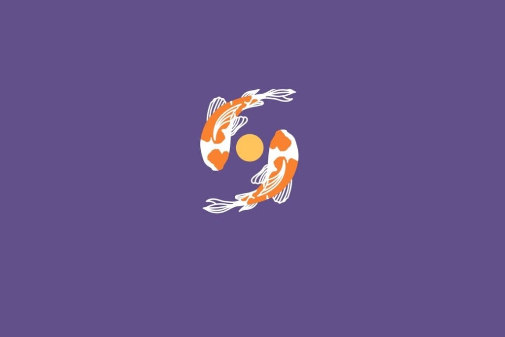 Ilustração do signo de peixes em um fundo roxo