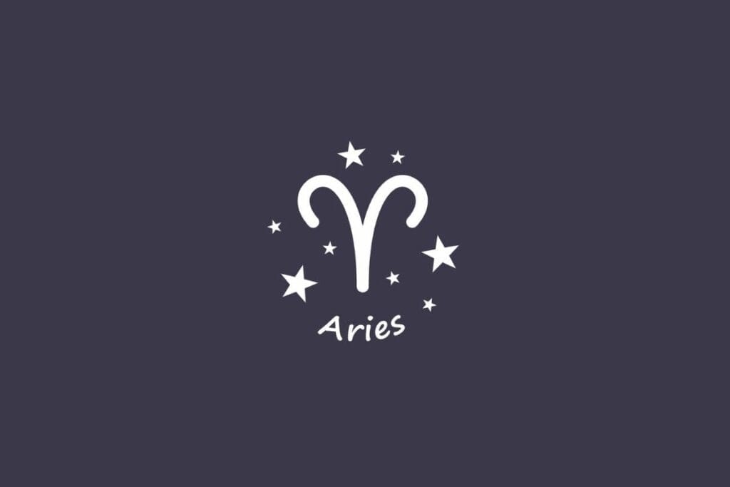 Ilustração do signo de áries em branco com estrelas em um fundo cinza