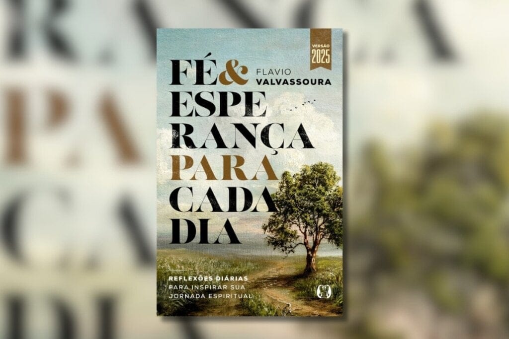 Capa do livro "Fé & esperança para cada dia" com a ilustração de uma árvore em uma estrada de terra com grama 