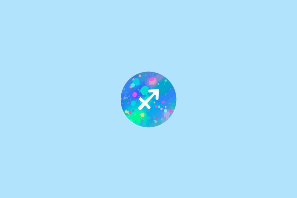 Ícone do signo de Sagitário em um círculo colorido com fundo azul-claro