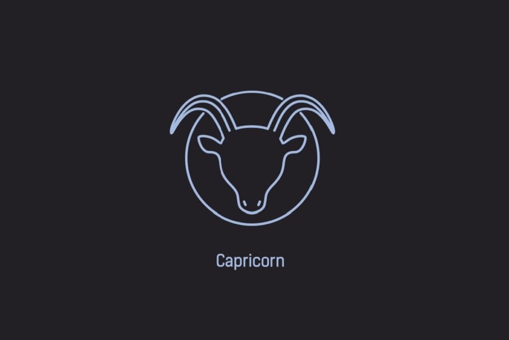 Ilustração do signo de Capricórnio contendo a cabeça de um bode com chifres curvos