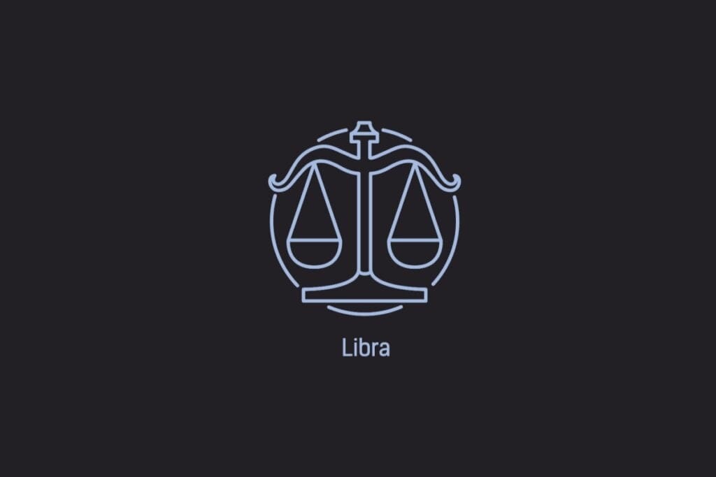 Ilustração do signo de Libra contendo uma balança com dois pratos equilibrados