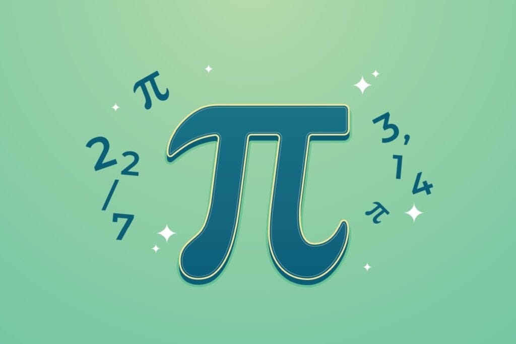 Ilustração do número Pi em azul e no fundo verde