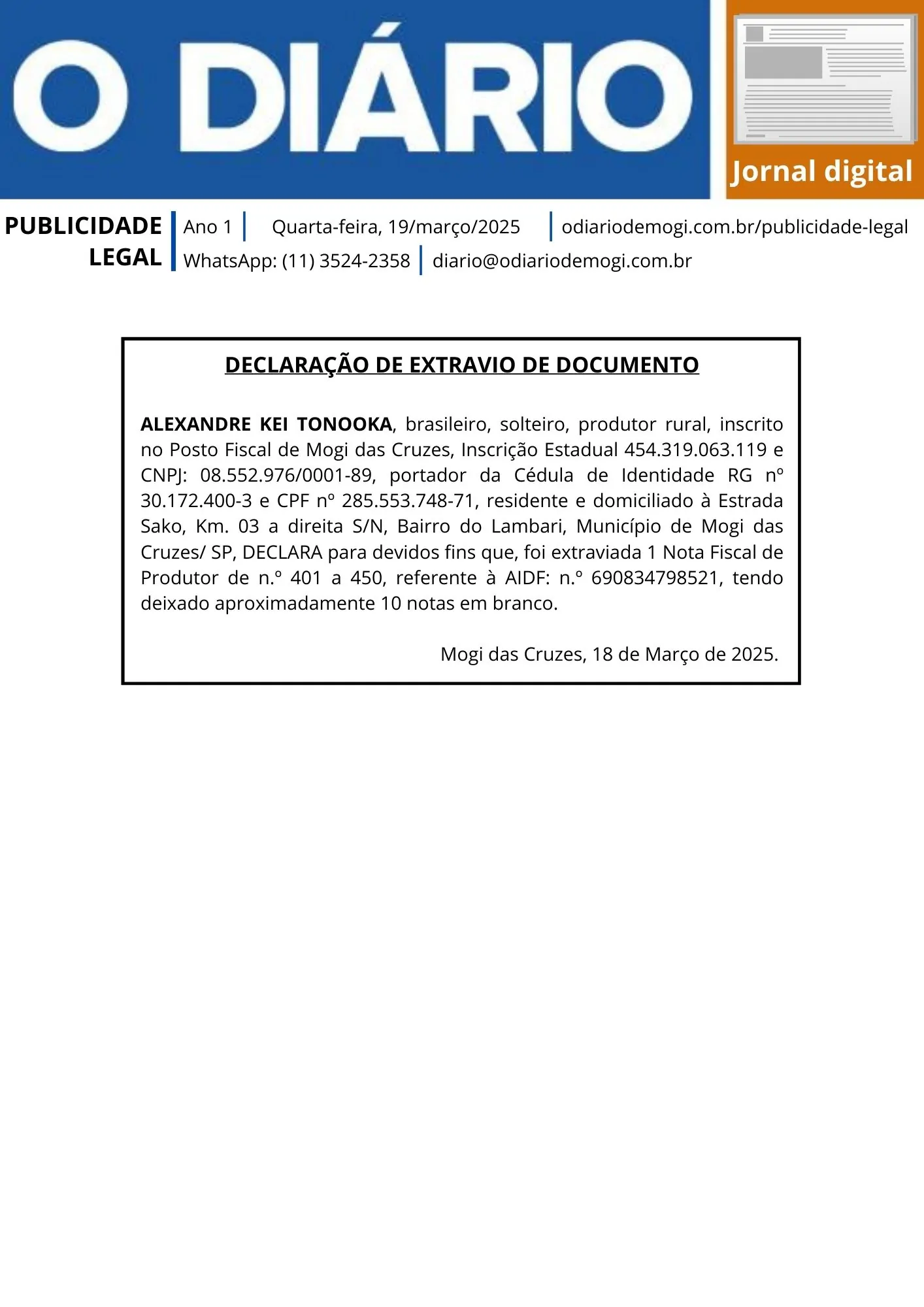 Quarta-feira, 19 de março de 2025