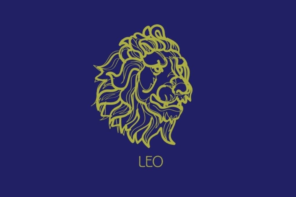 Ilustração amarela do símbolo e do nome de leão em fundo azul