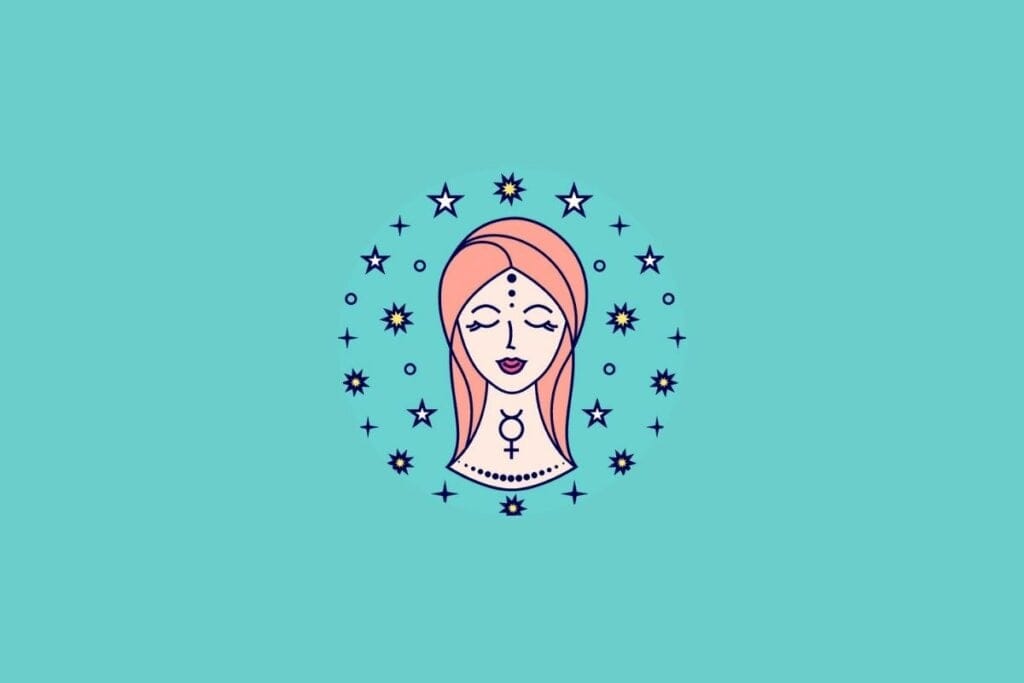 Ilustração do signo de Virgem em um fundo azul