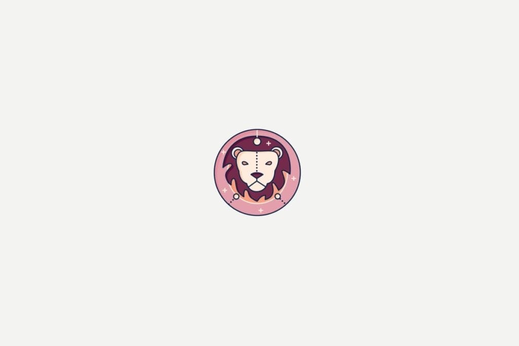 Ilustração do signo de Leão dentro de um círculo rosa