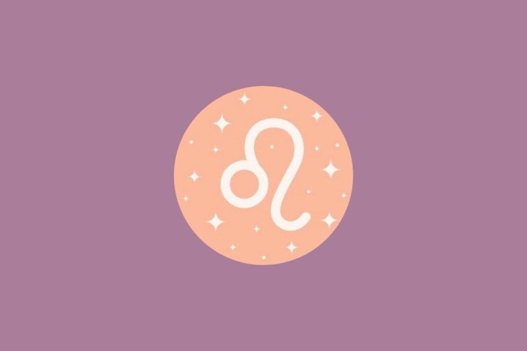 Ilustração do signo de leão em um círculo verde e em um fundo roxo