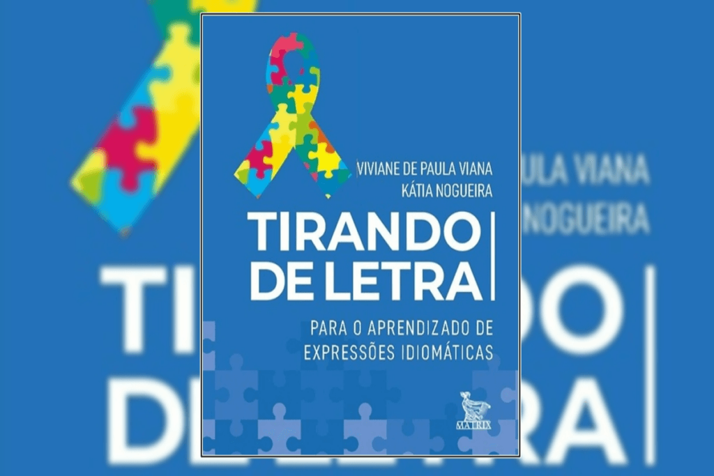 Capa de livro azul com título e nome do autor em branco e um laço com as cores e formatos de quebra-cabeça que simbolizam o autismo