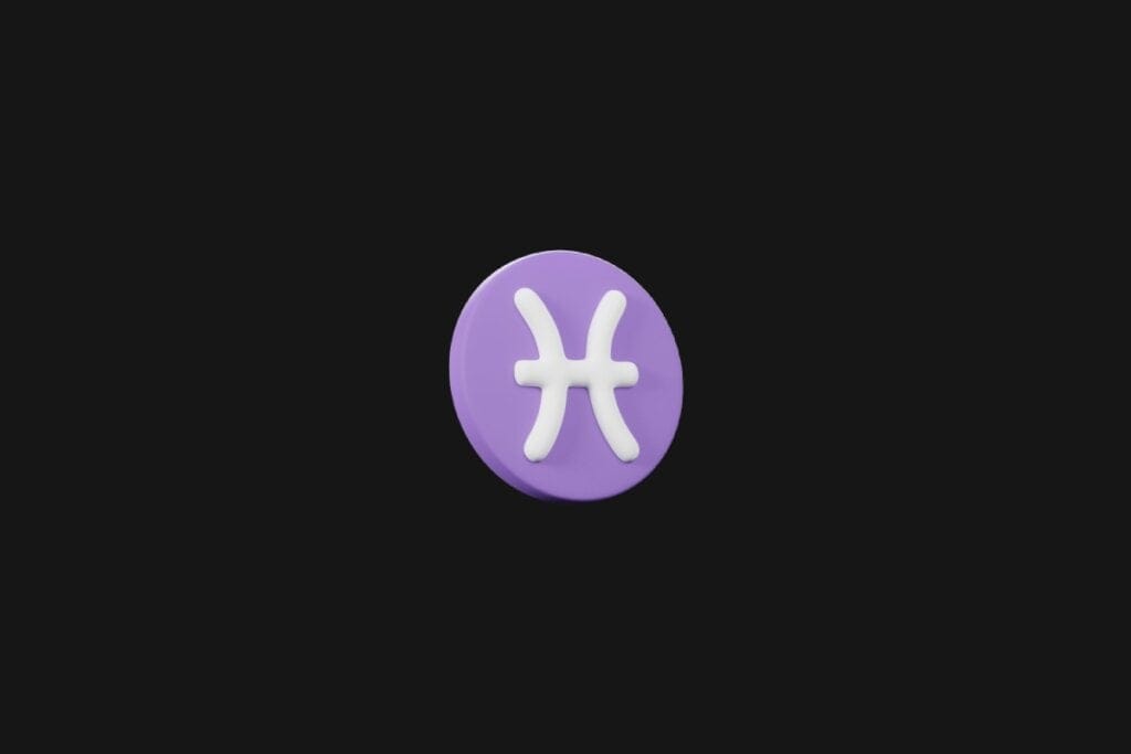 Ilustração do signo de peixes em um círculo roxo e em cima de um fundo preto