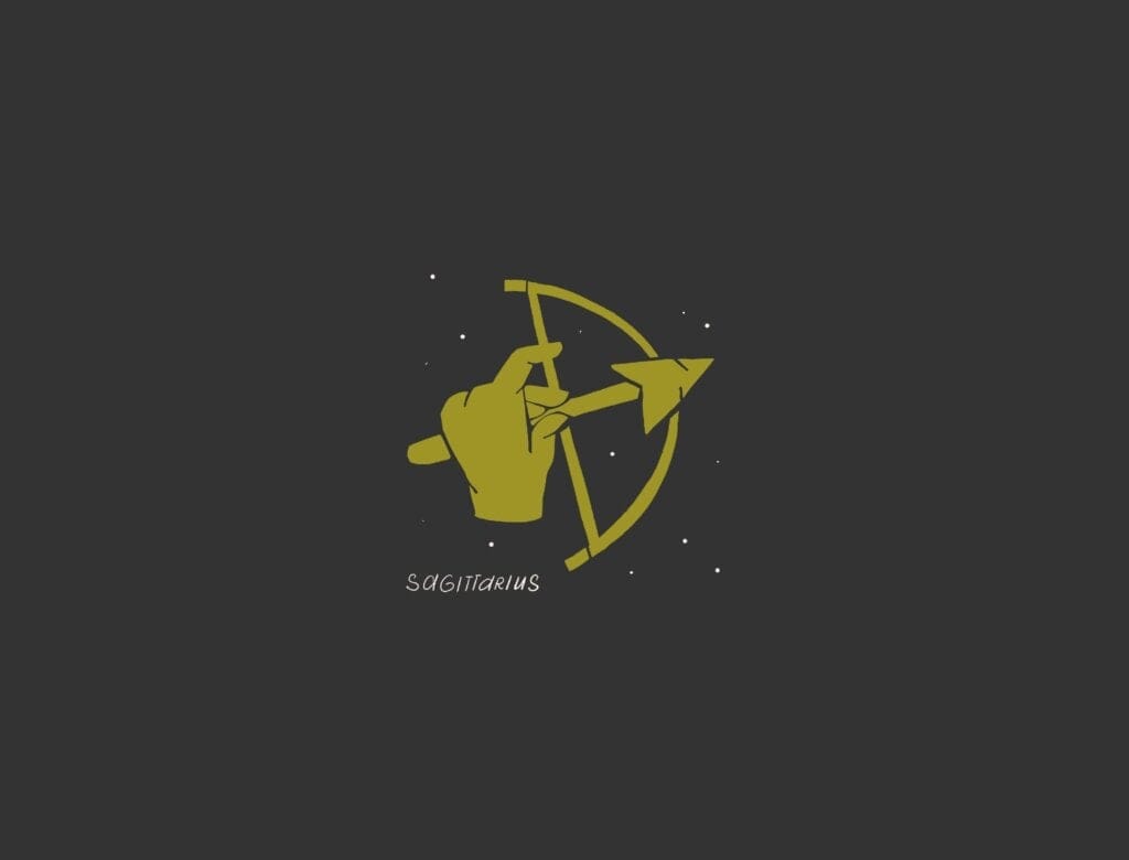 Ilustração do signo de sagitário em um fundo preto
