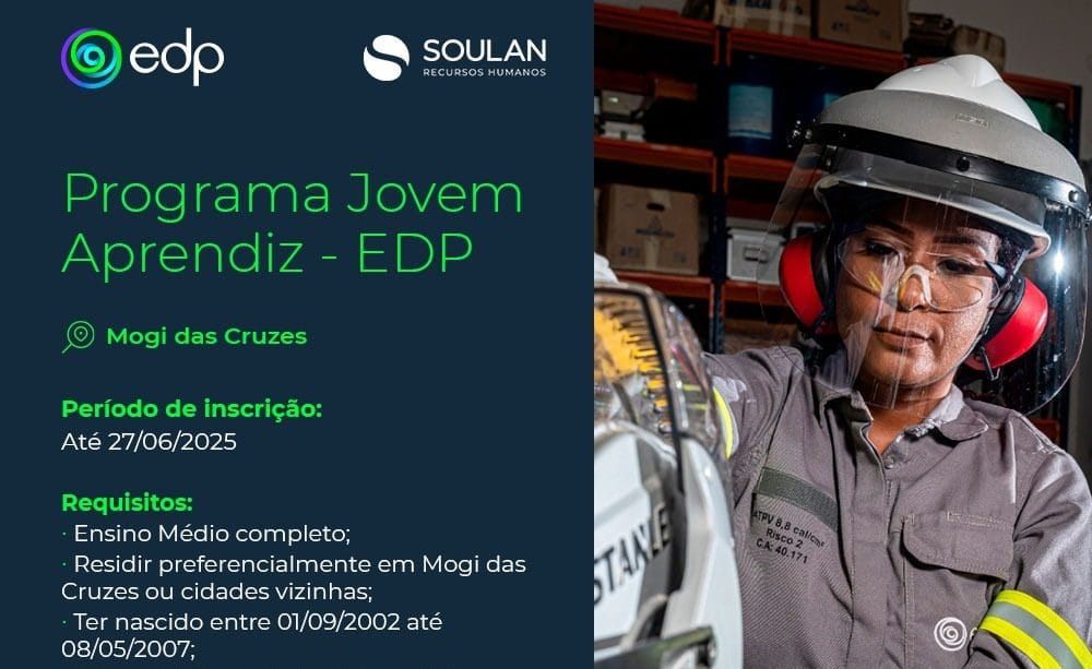 EDP abre inscrições para programa jovem aprendiz em Mogi das Cruzes