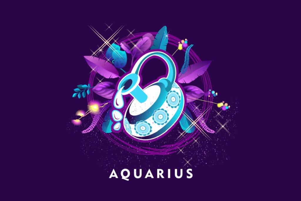 Símbolo do signo de Aquário em um fundo roxo