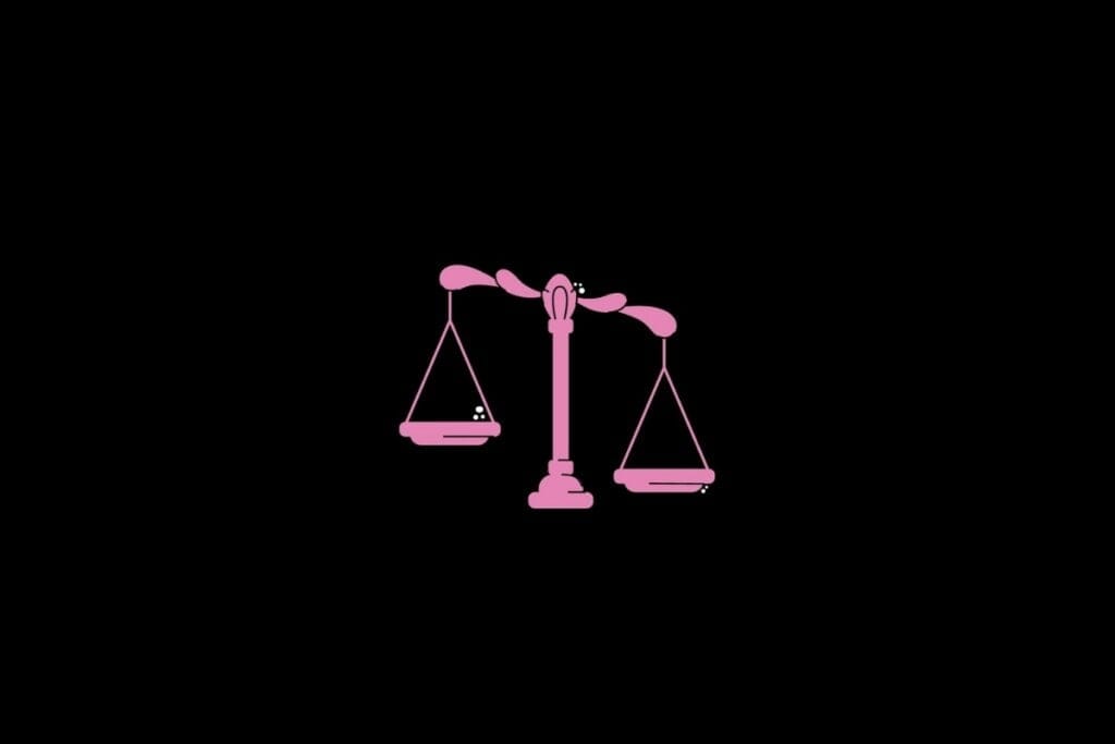 Ilustração do signo de libra na cor rosa em um fundo preto