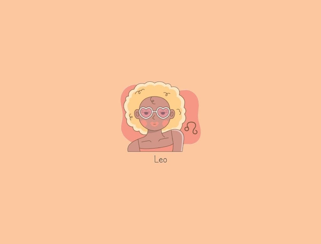 Ilustração de uma mulher ao lado do símbolo do signo de leão