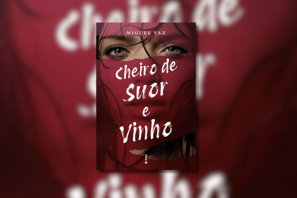 Capa de livro com título e nome do autor escrito em branco com a imagem do rosto de uma mulher coberto pela cor vermelha