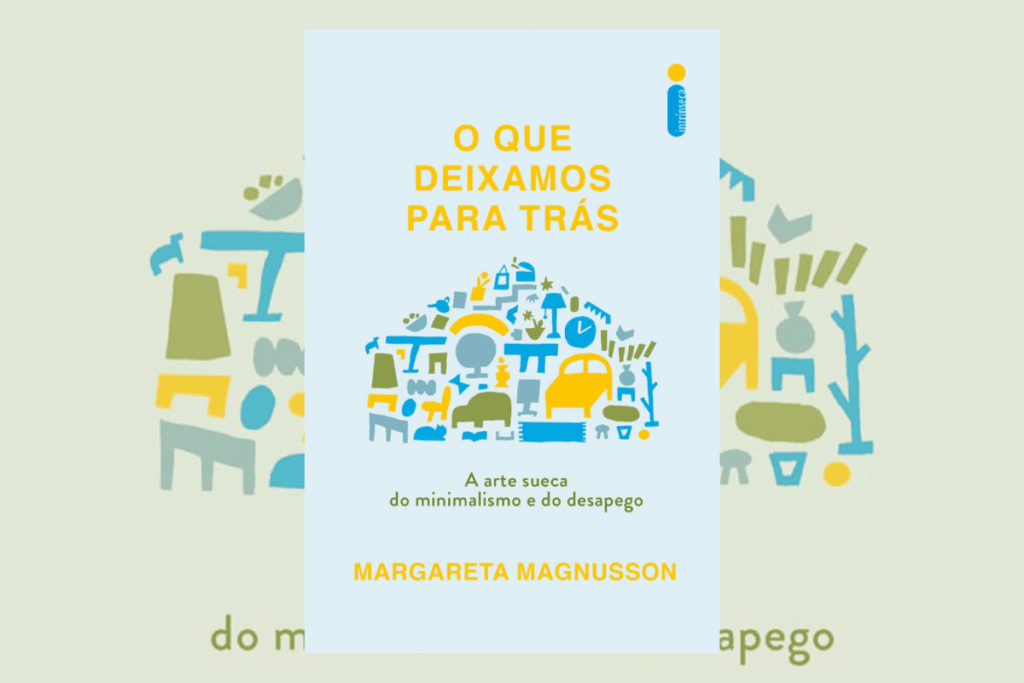 Capa de livro azul clara com título e nome do autor e com a ilustração de diversos objetos como cama, abajur, porta retrato, livros formando uma casa