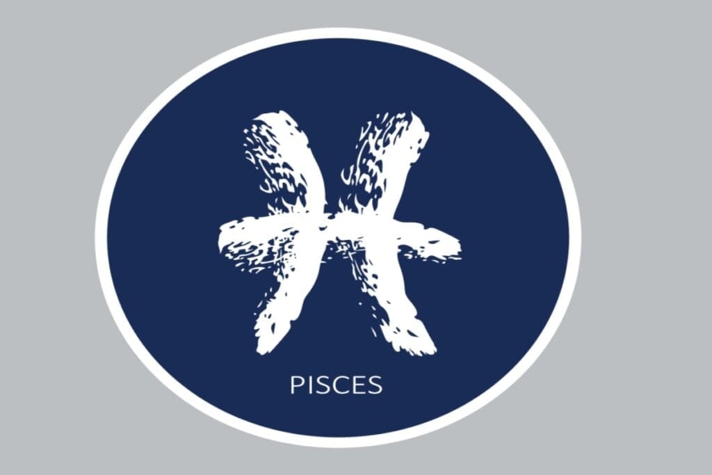 Ilustração do signo de Peixes em um fundo azul