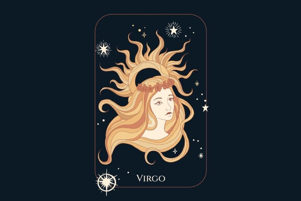 Ilustração do signo de Virgem em um fundo azul