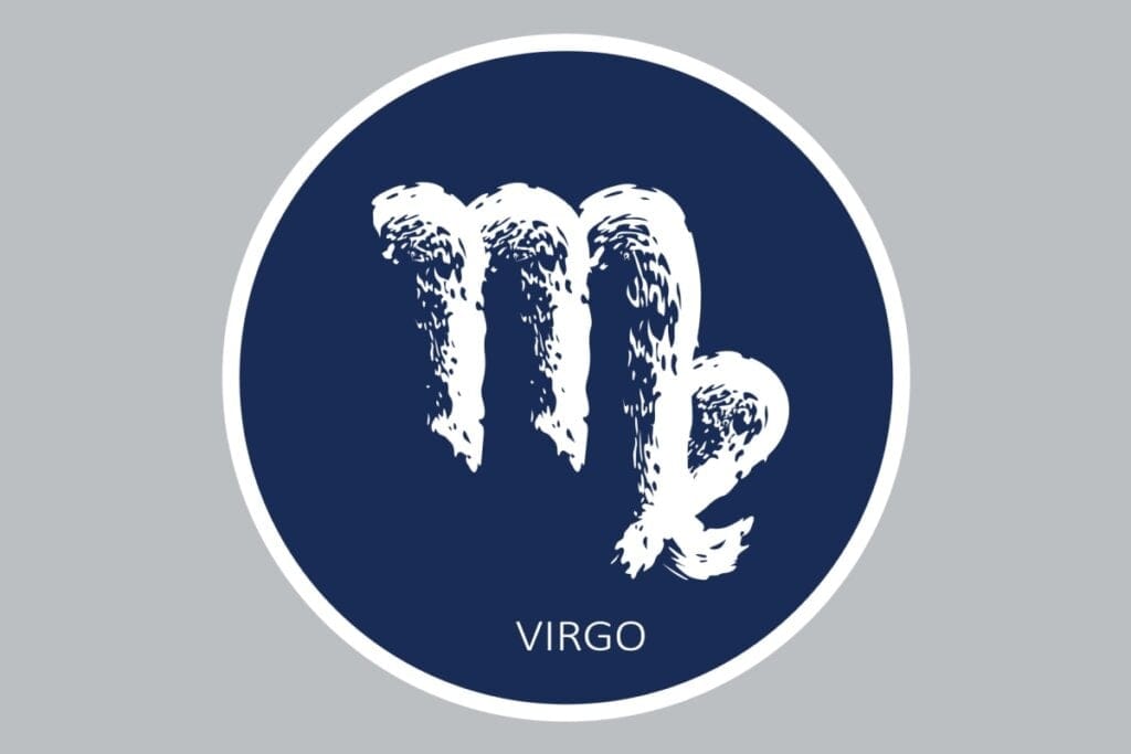 Ilustração do signo de Virgem em um fundo azul