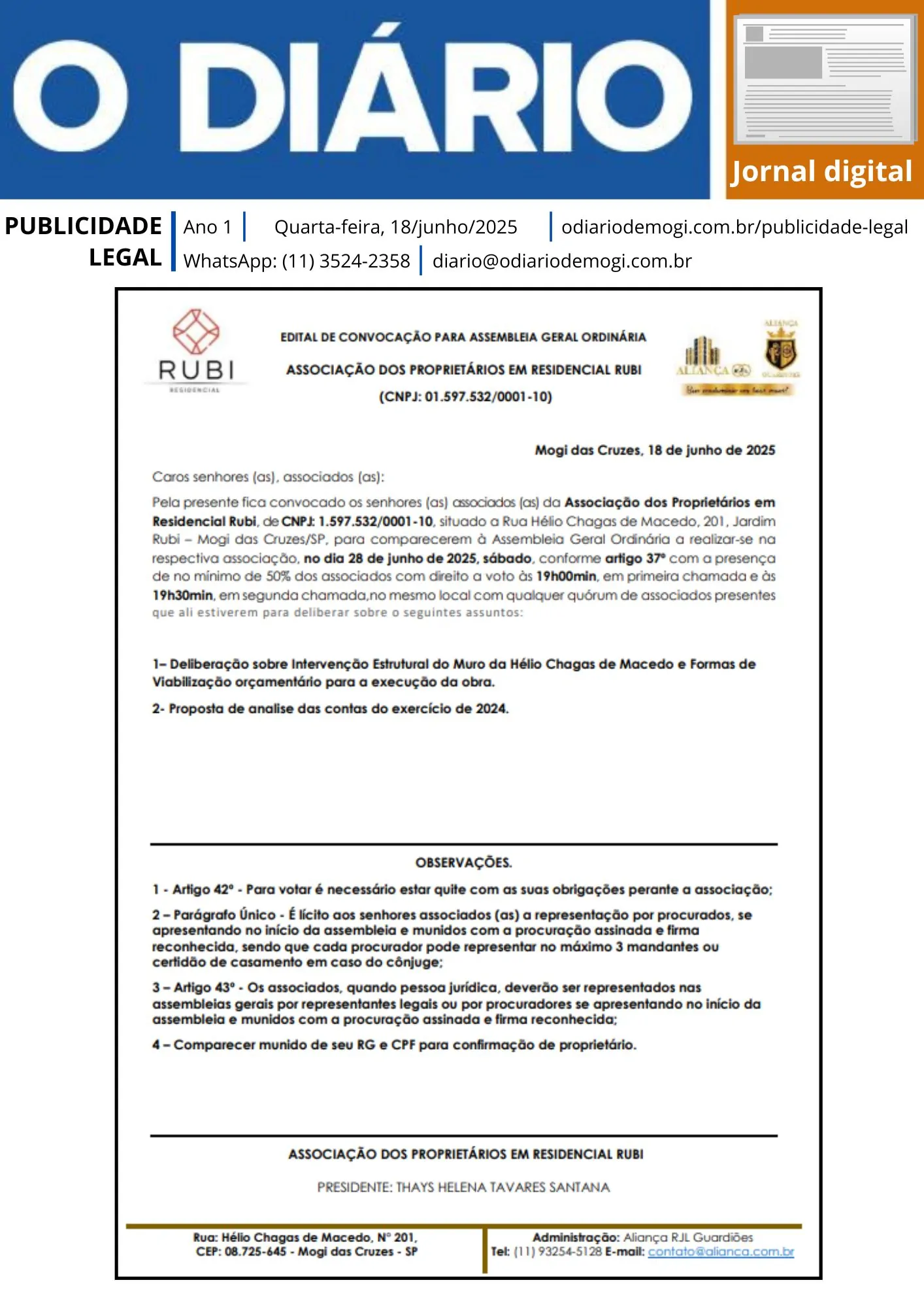 Quarta-feira, 18 de junho de 2025