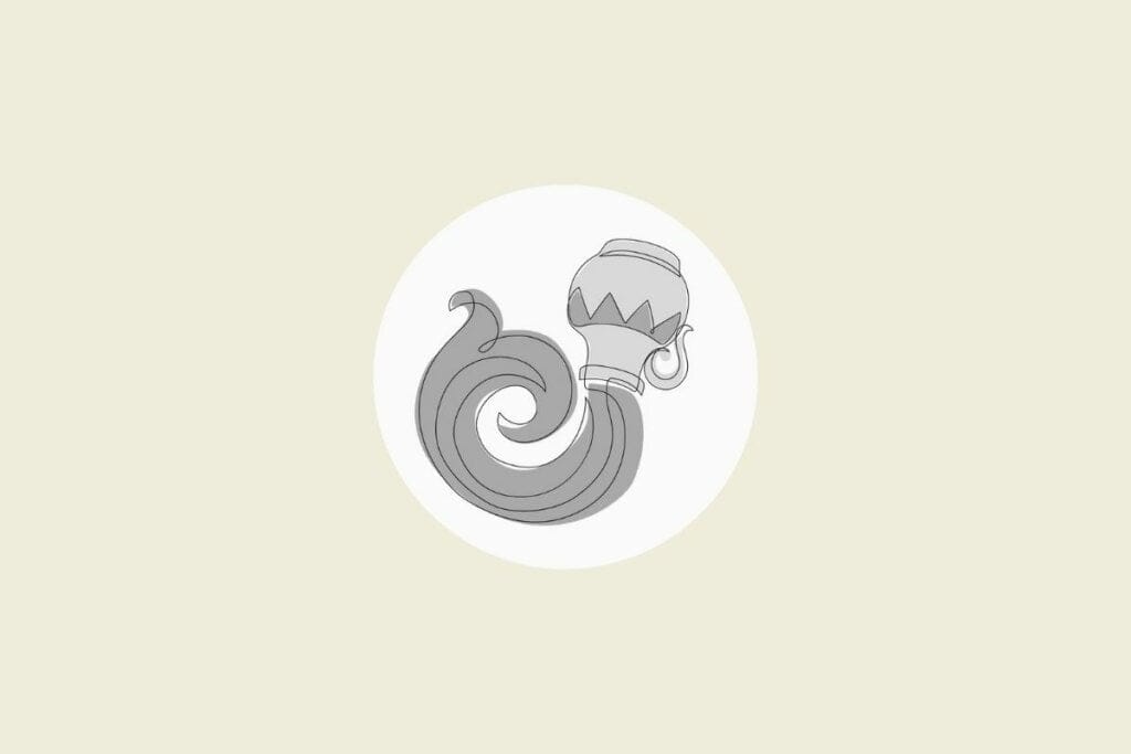 Ilustração do signo de aquário em preto e branco, dentro de um círculo, sobre um fundo bege-claro