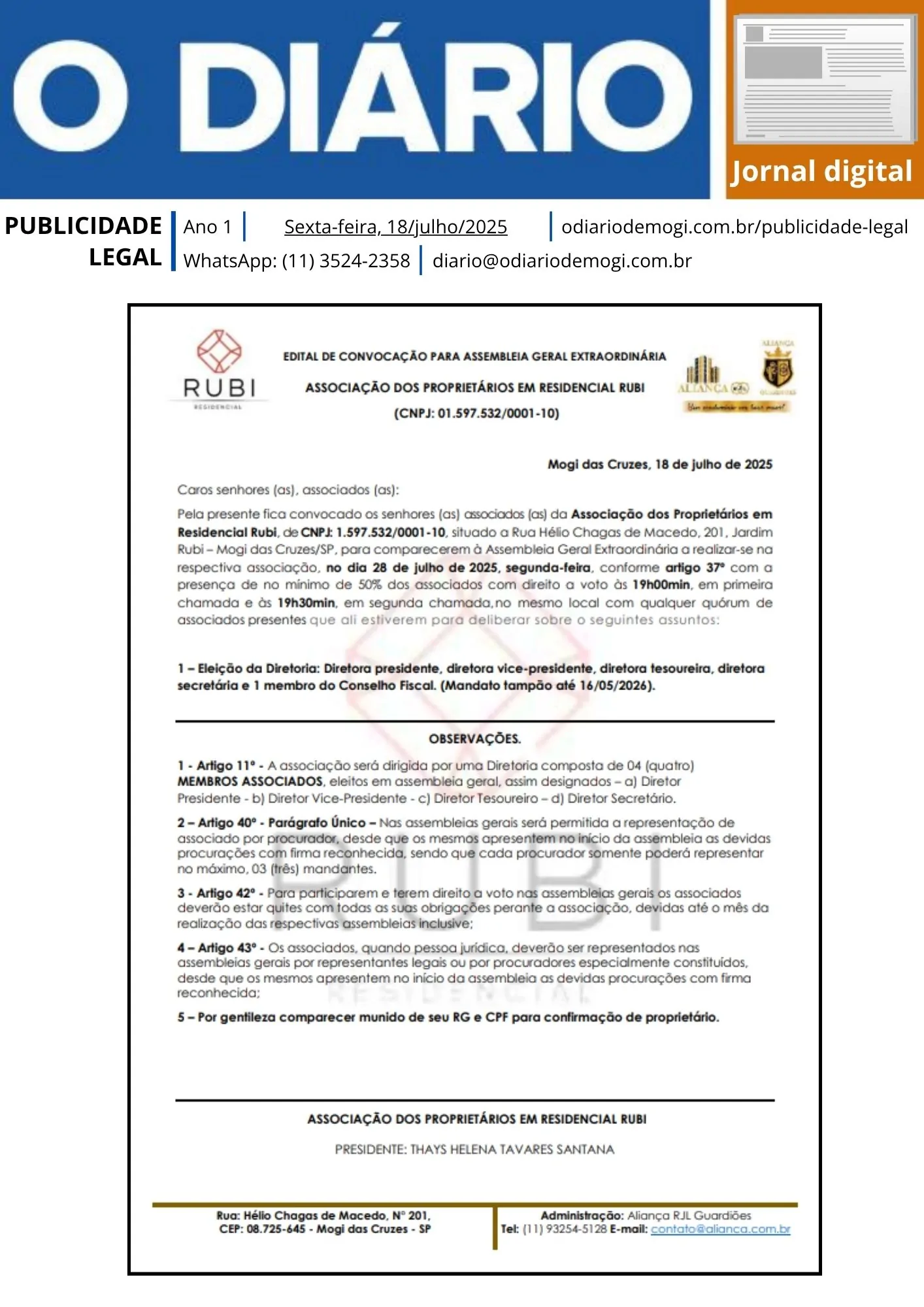 Sexta-feira, 18 de julho de 2025