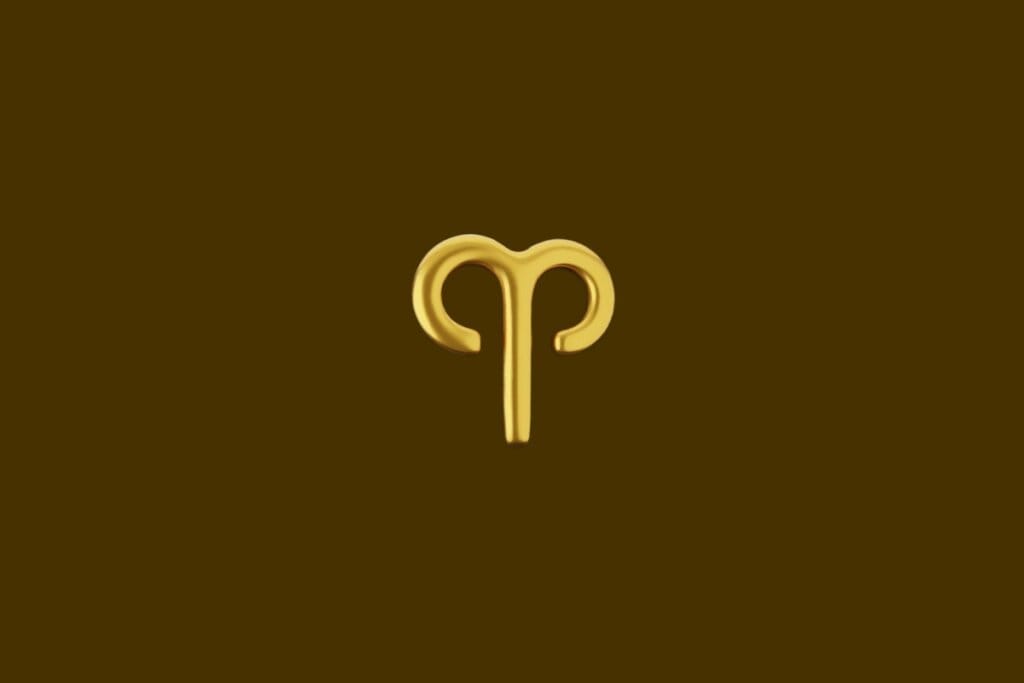 Ilustração do símbolo do signo de Áries dourado em um fundo marrom