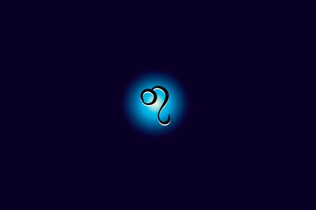 Ilustração do signo de leão iluminado com uma luz em um fundo azul escuro