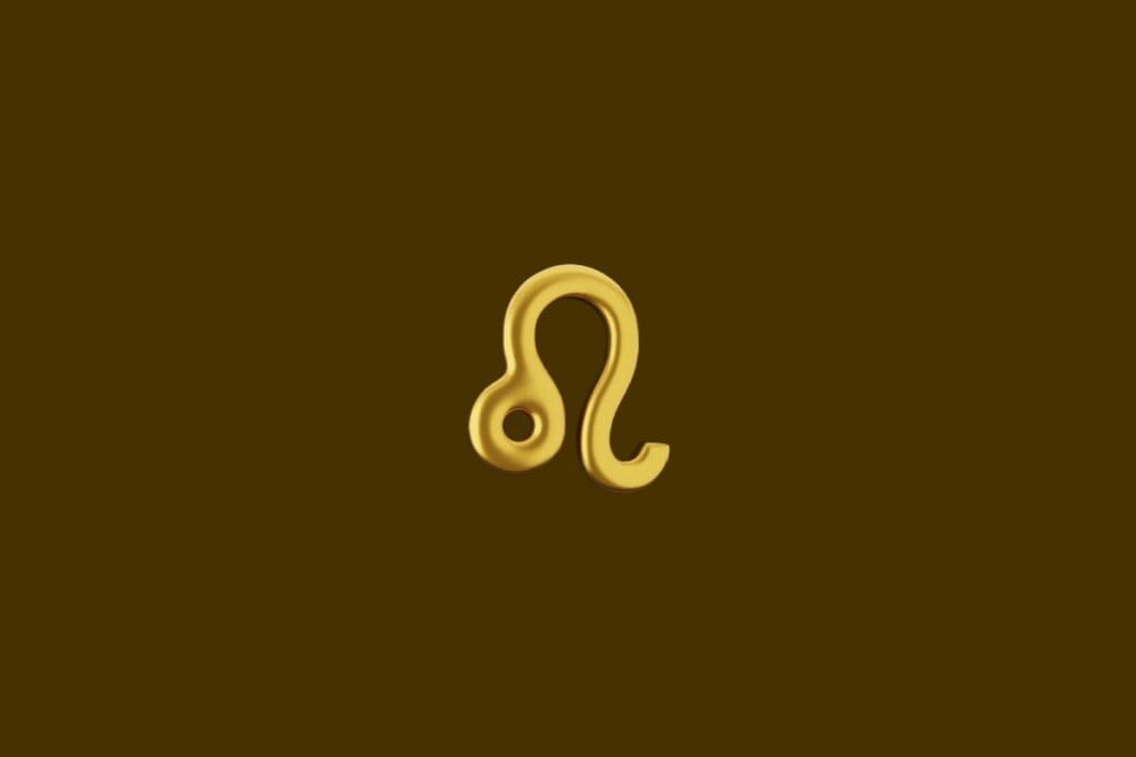 Ilustração do símbolo do signo de Leão dourado em um fundo marrom
