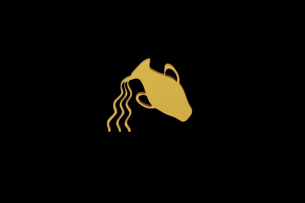 Ilustração do signo de Aquário em dourado sobre um fundo preto