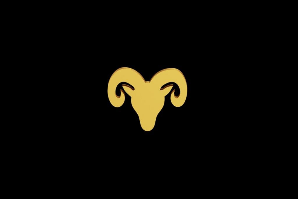 Ilustração do signo de Áries em dourado sobre um fundo preto