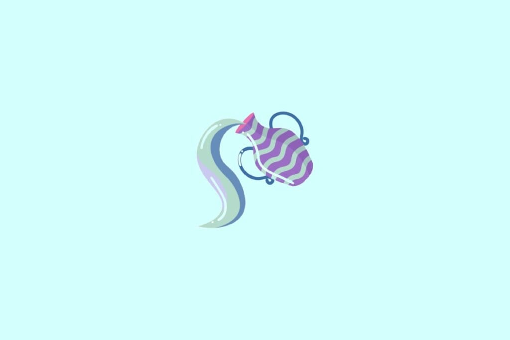 Ilustração de um jarro azul e roxo saindo água azul, representando o signo de aquário, em um fundo verde-claro
