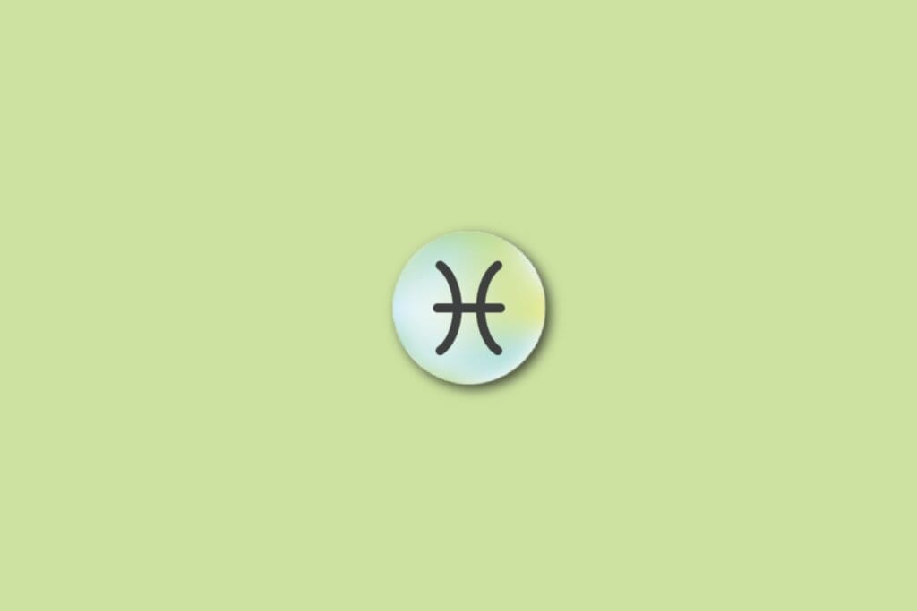 Ilustração do signo de peixes, em um círculo com as cores verde, azul e amarelo, sobre um fundo verde
