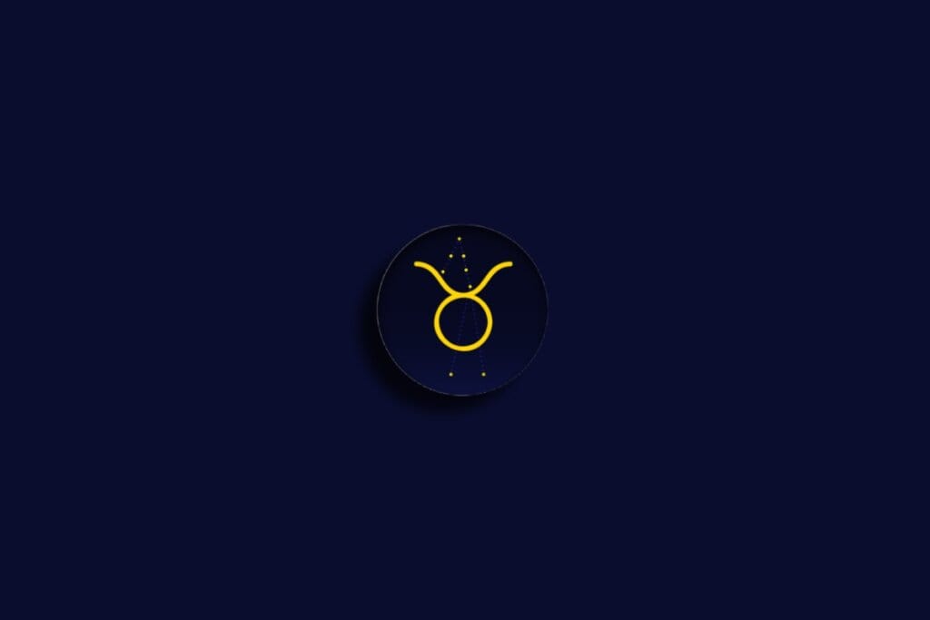 Ilustração do signo de touro em amarela sobre um fundo azul-escuro