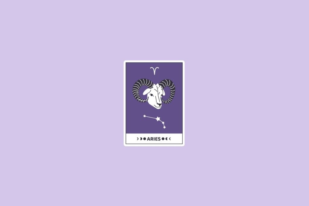 Ilustração do signo de Áries com uma cabra em um fundo lilás