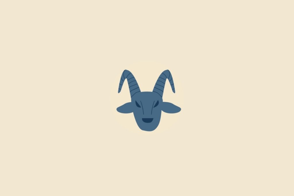 Ilustração do signo de capricórnio em azul em um fundo bege