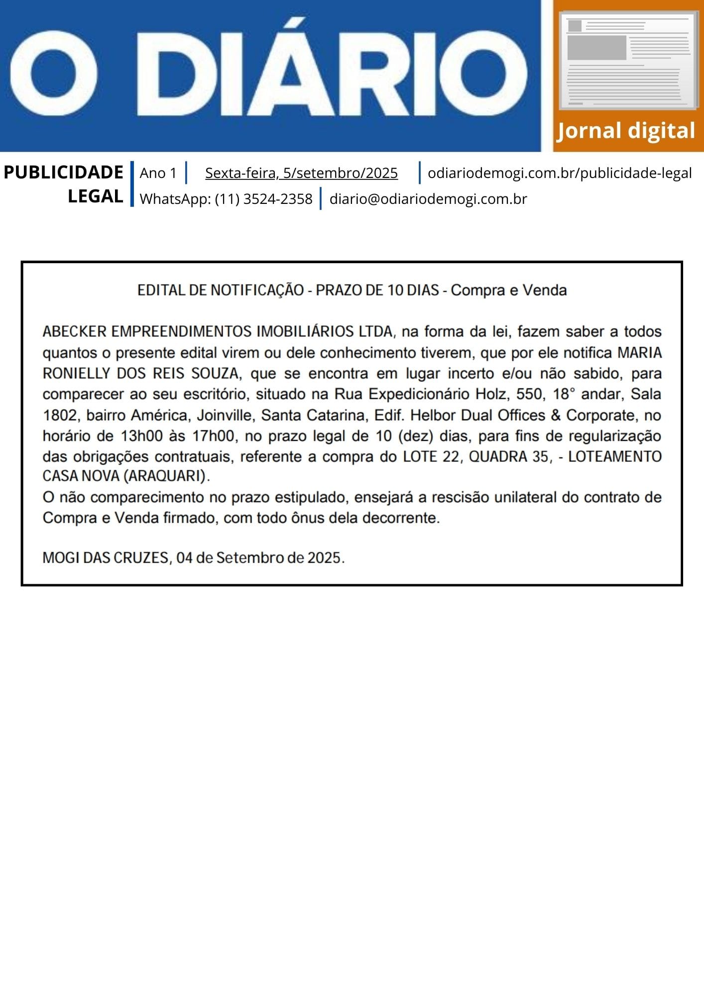 Sexta-feira, 5 de setembro de 2025