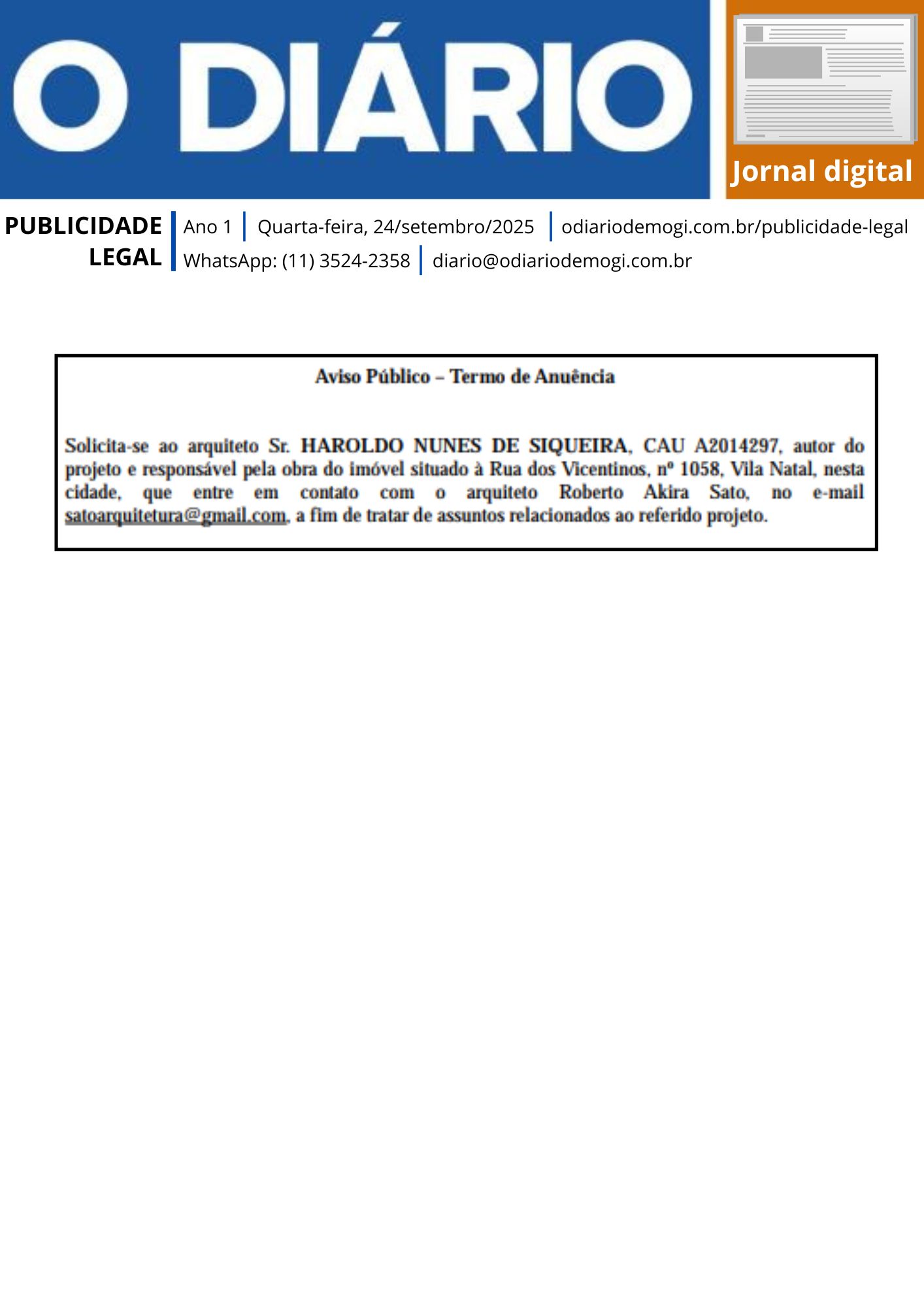 Quarta-feira, 24 de setembro de 2025