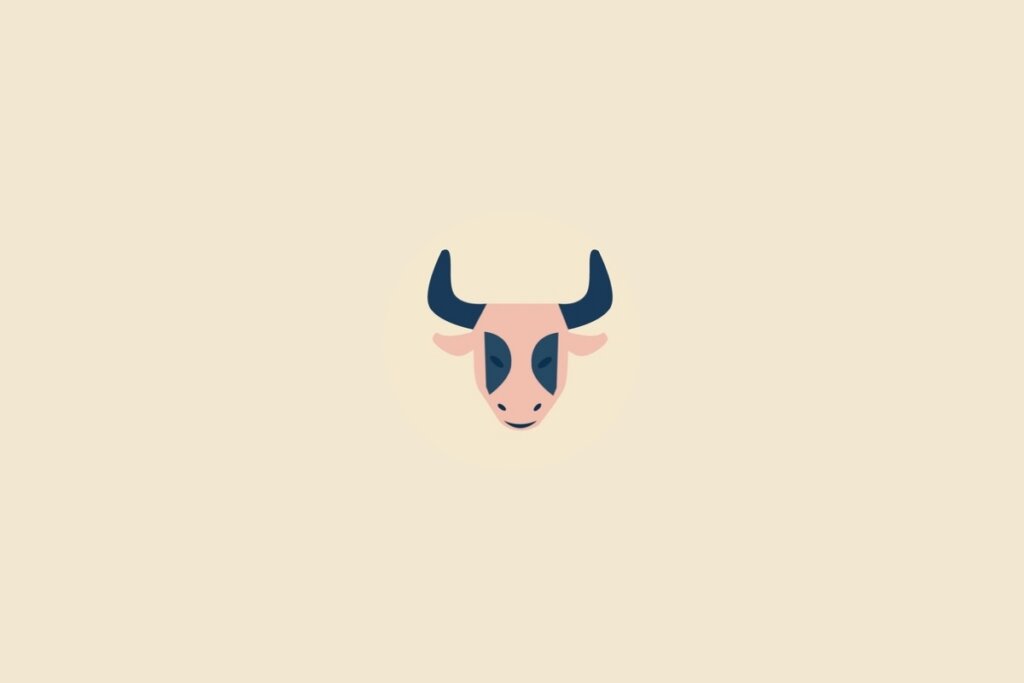 Ilustração do signo de touro em rosa e azul em um fundo bege
