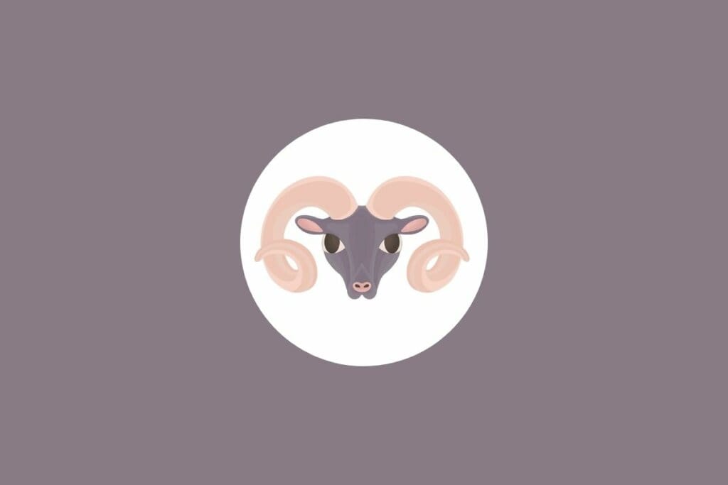 Ilustração de um carneiro em um círculo branco sobre um fundo marrom-claro