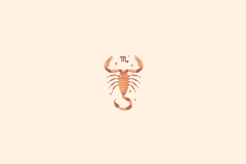 Ilustração do signo de escorpião com estrelas em um fundo bege