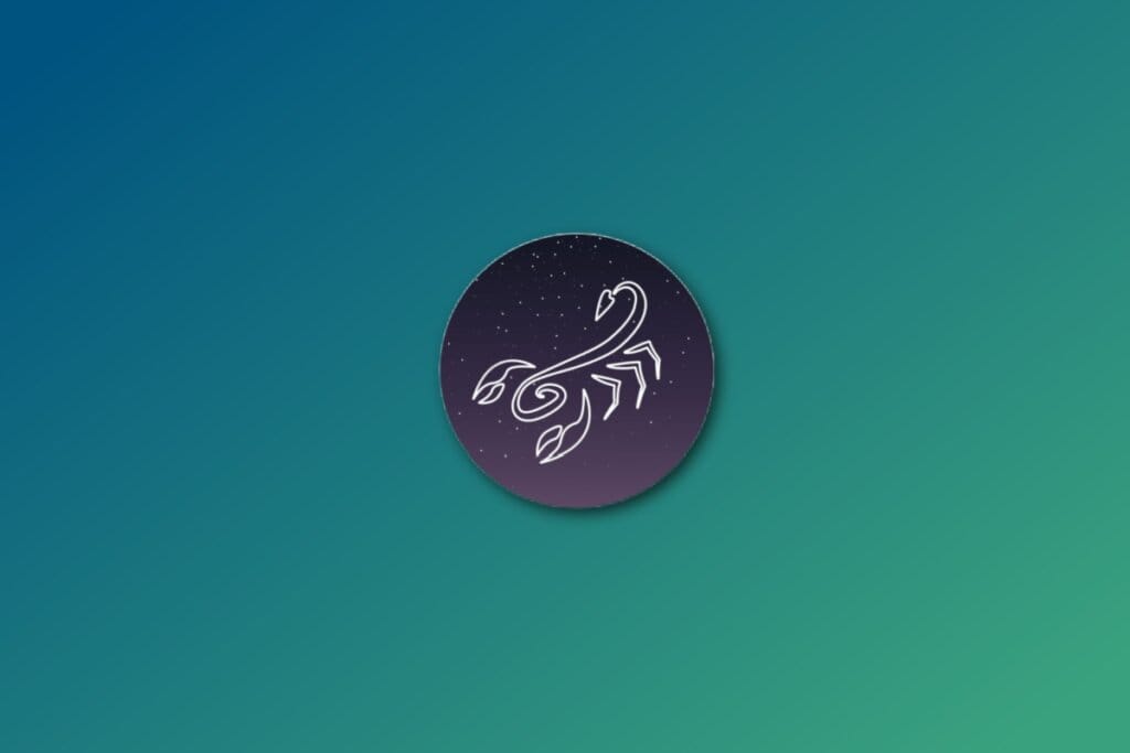 Ilustração do signo de escorpião em roxo em um fundo verde