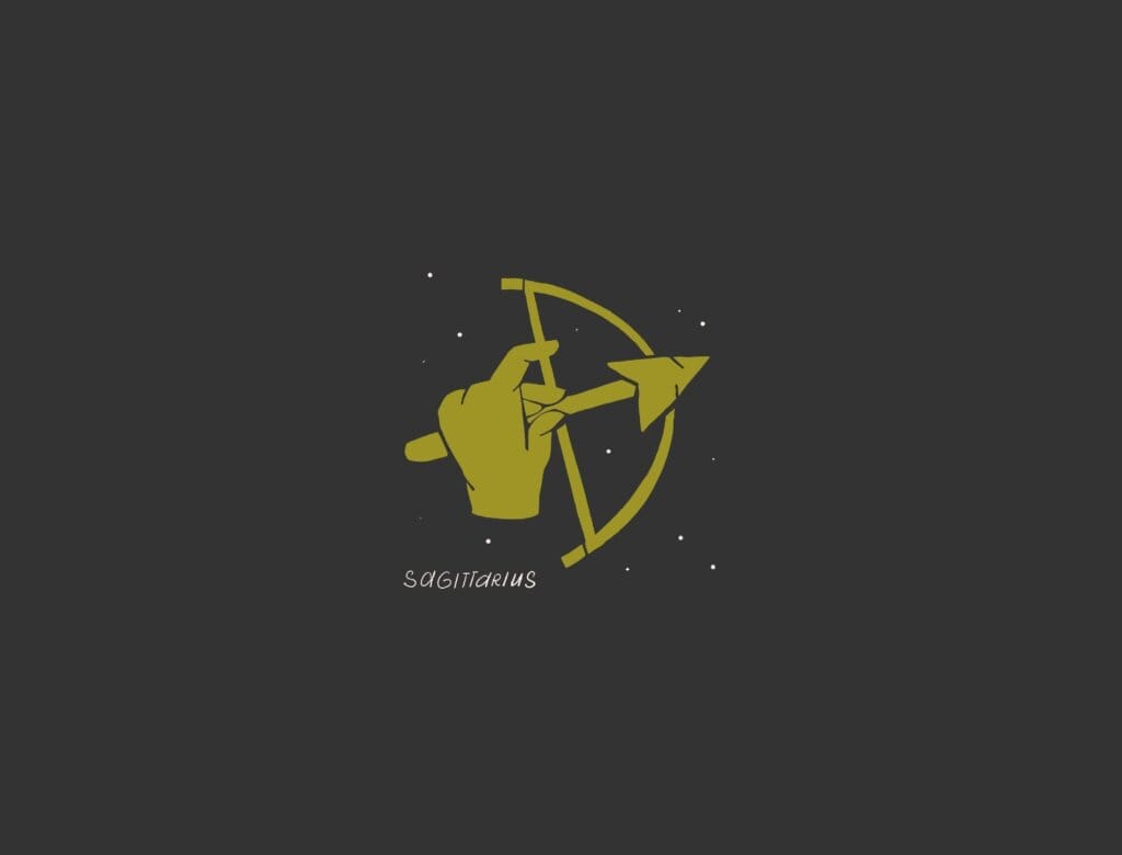 Ilustração do signo de sagitário em um fundo preto
