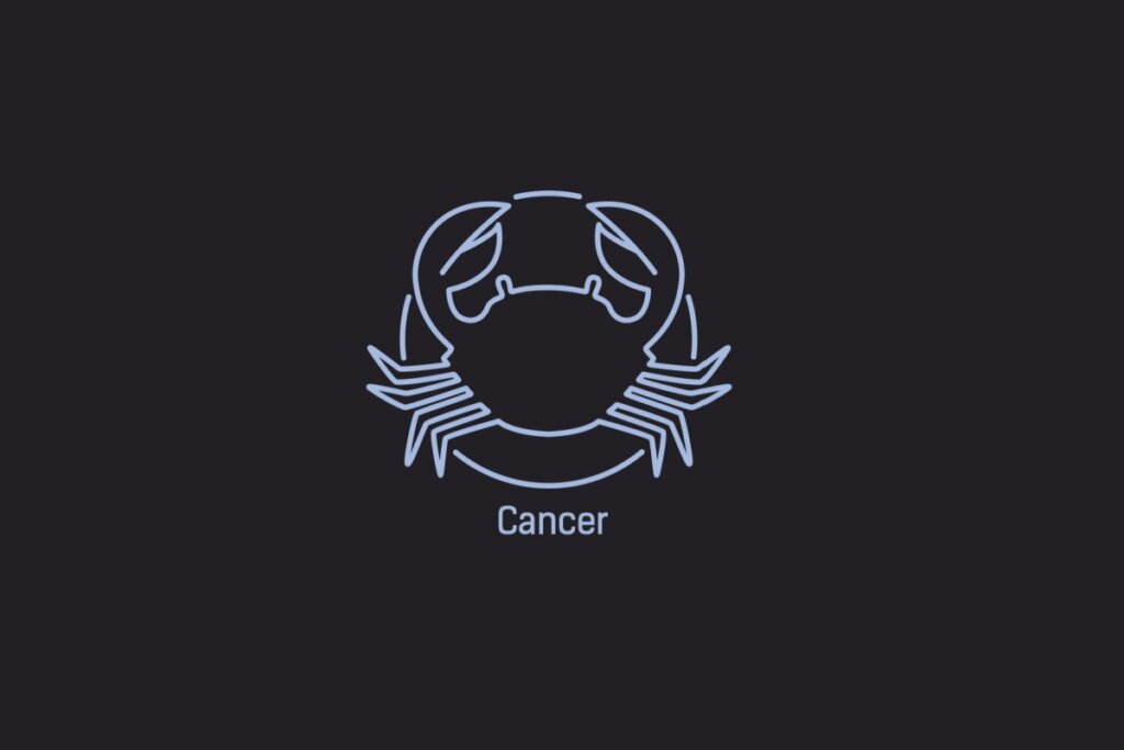 Ilustração do signo de Câncer contendo um caranguejo com pinças abertas