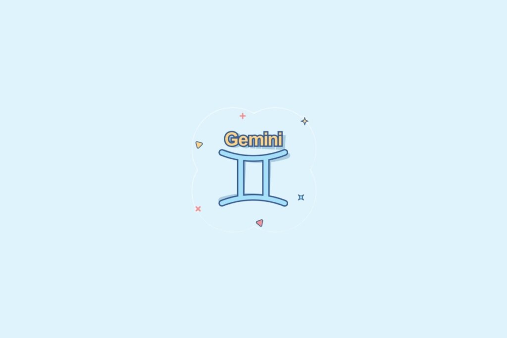 Ilustração do signo Gêmeos, contendo duas linhas verticais unidas por uma barra na parte superior e outra na parte inferior, em fundo azul-claro