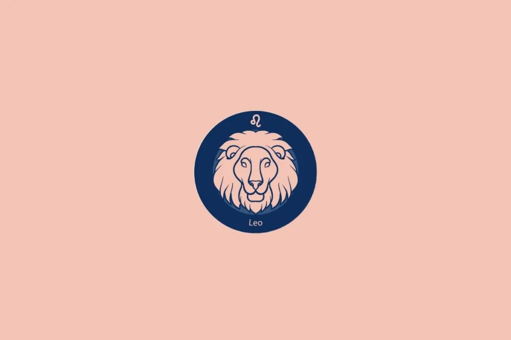 Ilustração do signo de Leão com uma cabeça de leão em fundo azul e rosa